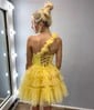 Unique Skater Tulle One Shoulder Cut Out Homecoming Dresses