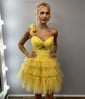 Unique Skater Tulle One Shoulder Cut Out Homecoming Dresses