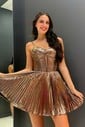 A-line V-neck Metallic Pleated Homecoming Dresses