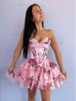 Floral A-line Strapless Tiered Ruffle Homecoming Dresses