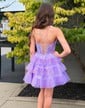 Corset V-neck Glitter Tulle Skater Tiered Homecoming Dresses