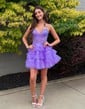 Corset V-neck Glitter Tulle Skater Tiered Homecoming Dresses