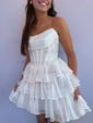 Sparkly Corset A-line Strapless Beaded Tiered Homecoming Dresses