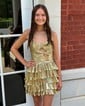 Cut Out A-line Strapless Metallic Tiered Homecoming Dresses