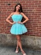 Petite A-line Strapless Tulle Ruched Homecoming Dresses