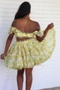 Puffy Square Neck Skater Floral Print Homecoming Dresses