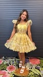 Puffy Square Neck Skater Floral Print Homecoming Dresses