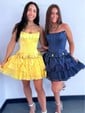 Corset A-line Strapless Tiered Ruffle Homecoming Dresses with Bow
