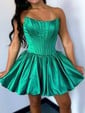 Puffy Corset Strapless Satin Homecoming Dresses