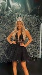 Halter Tulle Skater Homecoming Dresses With Appliques Lace