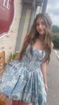 Strapless Corset Satin Floral Print Ball Gown Homecoming Dresses