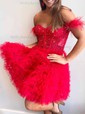 Corset Skater Tulle Feathers Ruffle Homecoming Dresses