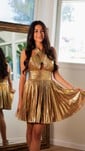 Unique Gold Skater Cut Out Pleated Homecoming Dresses