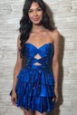 Sparkly A-line Strapless Tiered Beaded Homecoming Dresses