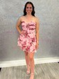 Cute A-line Strapless Floral Print Tiered Homecoming Dresses