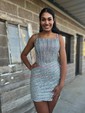 Sparkly Square Neck Sequin Bodycon Beaded Homecoming Dresses