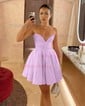 A-line V-neck Satin Ruched Homecoming Dresses