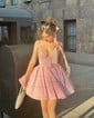 A-line V-neck Satin Ruched Homecoming Dresses