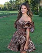 Off-the-shoulder Cheetah Print Satin Homecoming Dresses