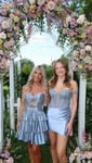 Off-the-shoulder Corset Satin Ruched Homecoming Dresses with Appliques