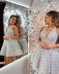 Halter Tulle Skater Homecoming Dresses With Appliques Lace