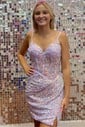 Tight Sequin V-neck Corset Homecoming Dresses With Appliques