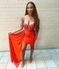 Sparkly Bodycon V-neck Strapless Beaded Homecoming Dresses