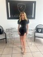 Scoop Neck Tight Stretch Crepe Beaded Short Sleeves Homecoming Dresses