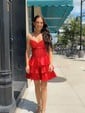 A-line Corset Strapless Satin Tiered Ruffle Homecoming Dresses