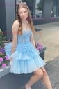 Corset Skater Glitter Tulle Tiered Homecoming Dresses