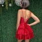 Sweetheart Satin Beaded Tiered Ruffle Homecoming Dresses