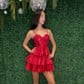 Sweetheart Satin Beaded Tiered Ruffle Homecoming Dresses