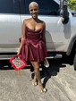 Strapless Ruched Satin Homecoming Dresses With Bow