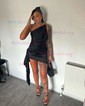 One Shoulder Satin Ruffle Bodycon Homecoming Dresses