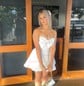 Cute Strapless Ruched Short Homecoming Dresses With Bow