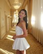 Cute Strapless Ruched Short Homecoming Dresses With Bow