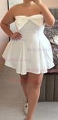 Cute Strapless Ruched Short Homecoming Dresses With Bow