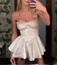 Floral Strapless Corset Satin Ruched Homecoming Dresses