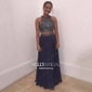 A-line Scoop Neck Chiffon Tulle Two Piece Prom Dresses With Beading