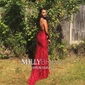 Burgundy Mermaid V-neck Lace Backless Prom Dresses