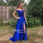 A-line Off-the-shoulder Silk-like Satin Sweep Train Appliques Lace Prom Dresses