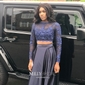 Ball Gown Illusion Lace Satin Long Sleeves Two Piece Prom Dresses