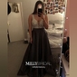 Ball Gown V-neck Backless Satin Prom Dresses With Beading