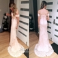 Trumpet/Mermaid Off-the-shoulder Lace Sweep Train Appliques Lace Prom Dresses