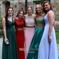 A-line Illusion Chiffon Tulle Cut Out Prom Dresses With Appliques