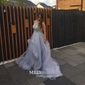 Ball Gown Scoop Neck Tulle Ruffle Tiered Prom Dresses With Beading