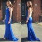 Trumpet/Mermaid High Neck Jersey Sweep Train Beading Prom Dresses