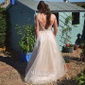 Ball Gown V-neck Floor-length Tulle Prom Dresses With Appliques