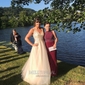 Ball Gown V-neck Floor-length Tulle Prom Dresses With Appliques