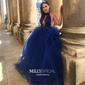 Ball Gown/Princess Sweep Train High Neck Tulle Ruffles Prom Dresses